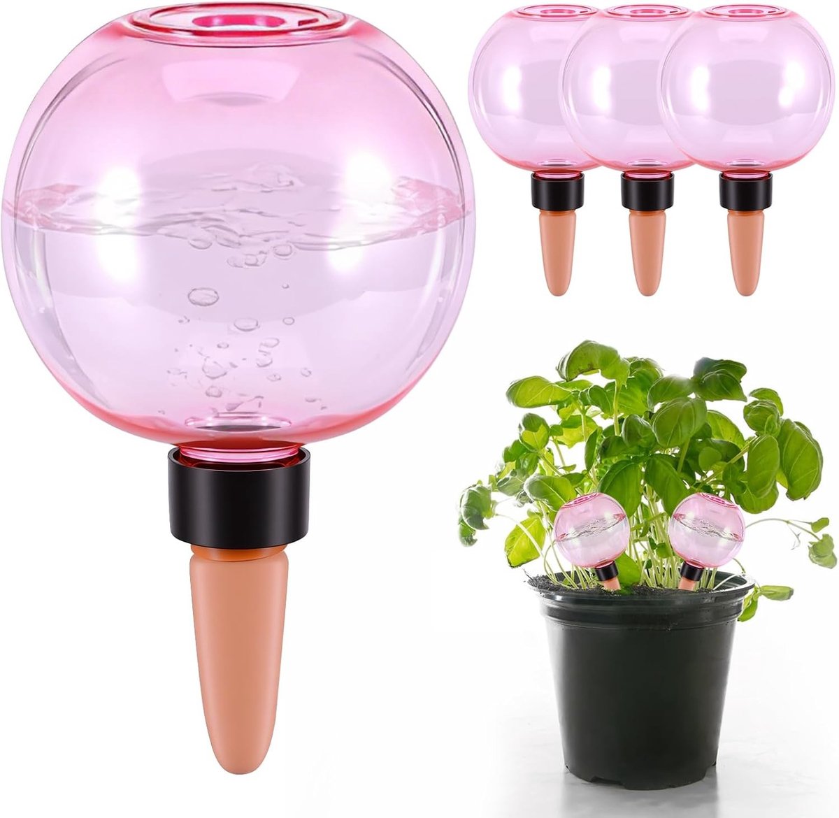 4 Stuks Plant Irrigatieballen 500 ml - Zelfwaterende Automatische Irrigatie voor Binnenplanten, Balkon en Tuinplanten met Transparante Klei Cones