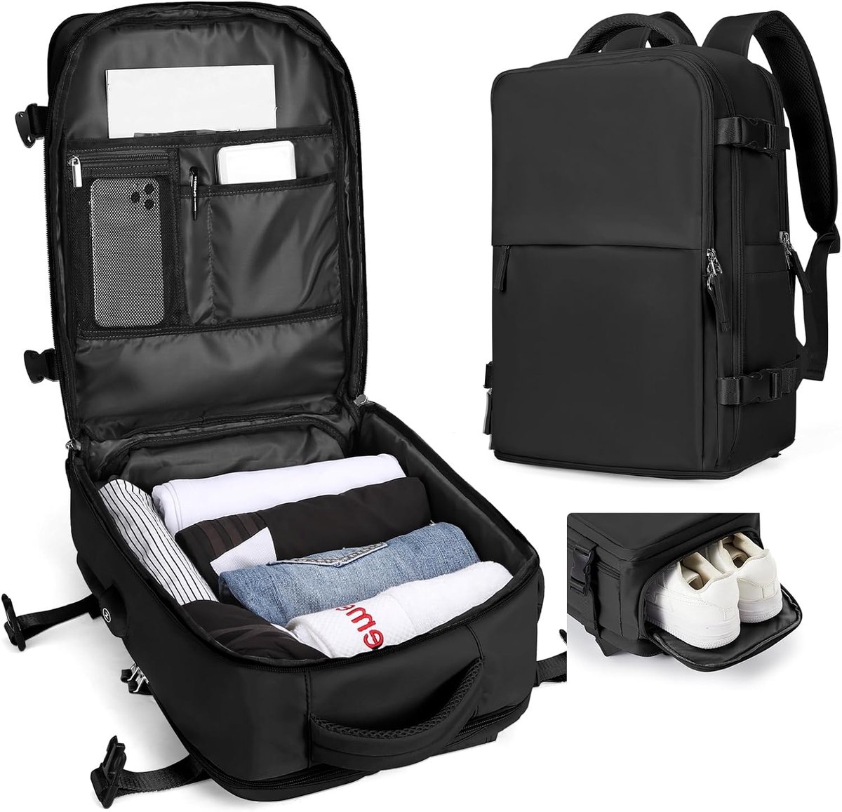 SnelShoppen - Grote Reisrugzak voor Vrouwen en Mannen, Waterdichte Wandelsport Rugzak, Casual Dagrugzak met 14 Inch Laptopvak en Schoencompartiment, I