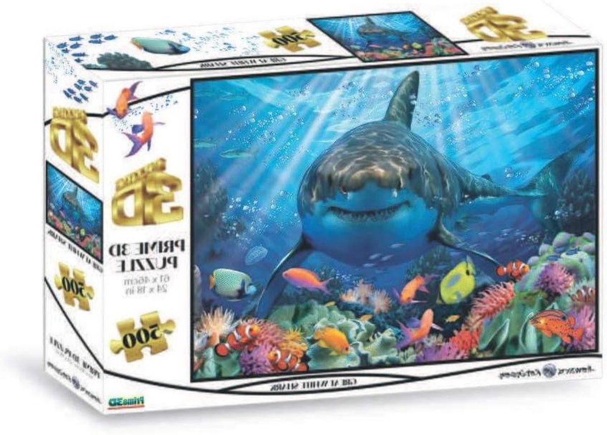 3D Puzzel - Witte Haai - Ontspannen Hobby - Lenticulaire Afbeelding - 500 Stukjes - Blauw