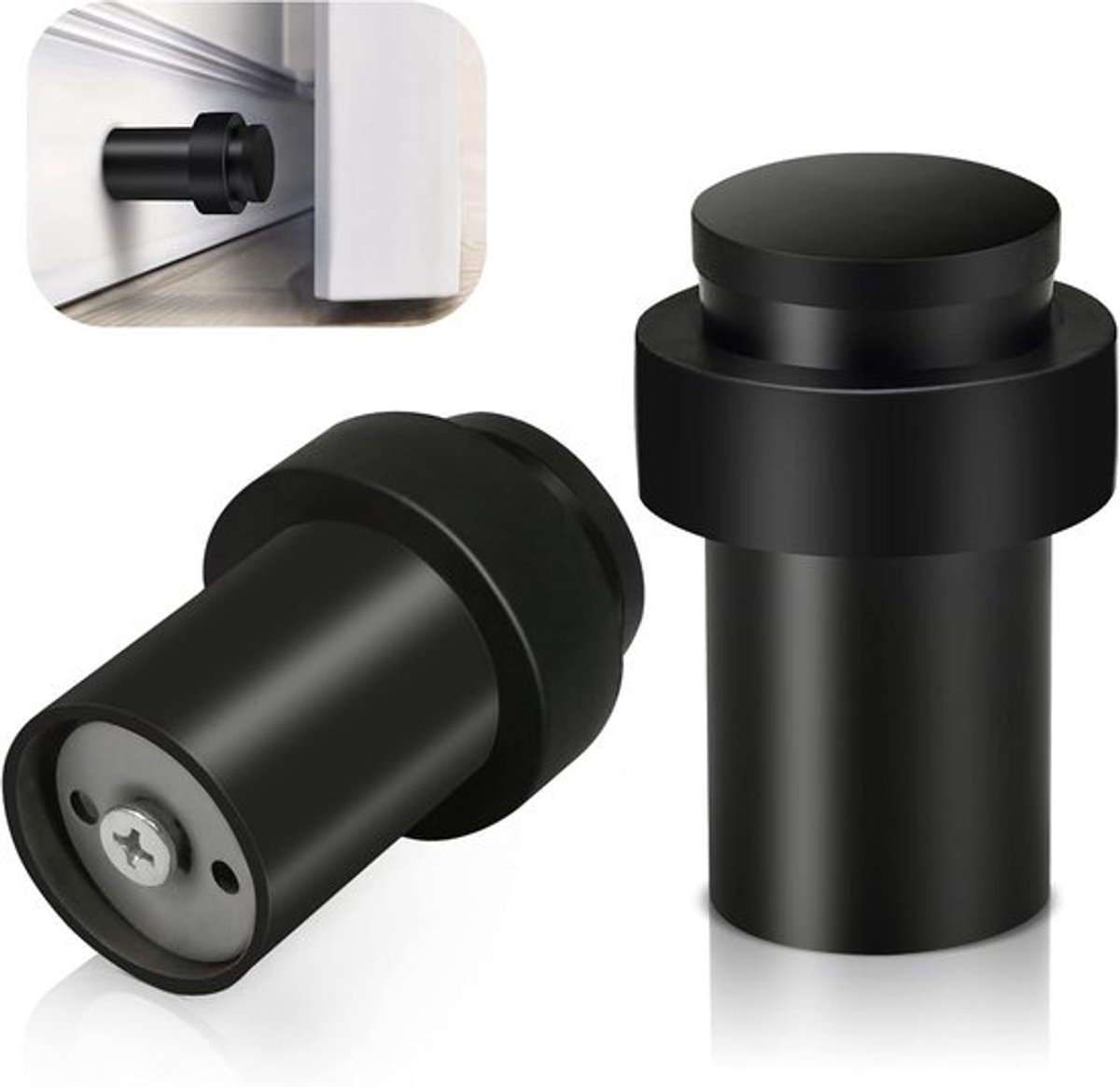 Set van 2 Deurstoppers - Deurstoppers Zwart- 6x4x4Cm - Deurbuffer Geschikt Voor binnen en buiten