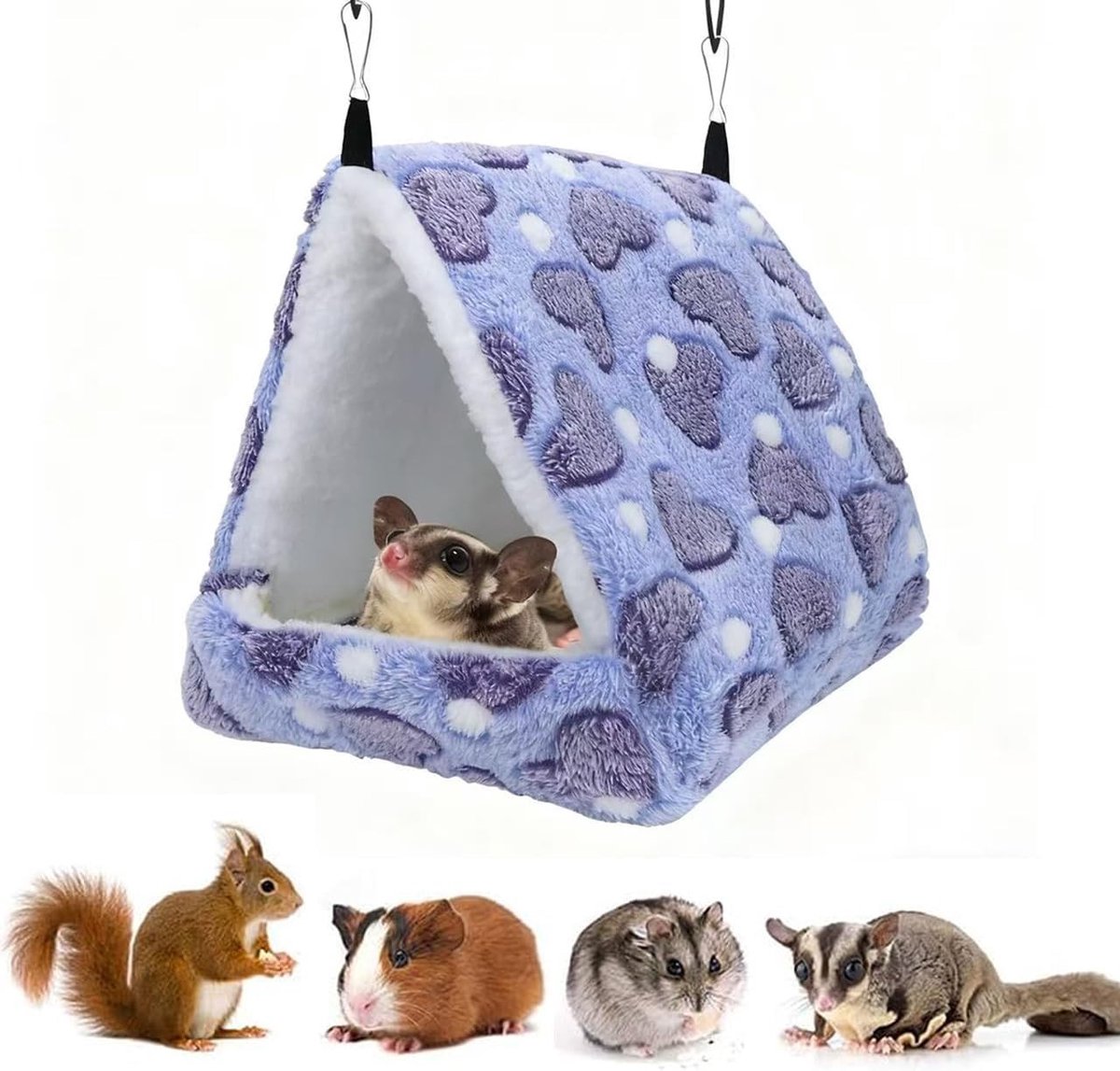 Zachte Hangmat voor Kleine Dieren - Tunnel en Schuilplaats voor Hamsters, Fretten en Cavia's (Paars, 24 * 23 * 25cm)
