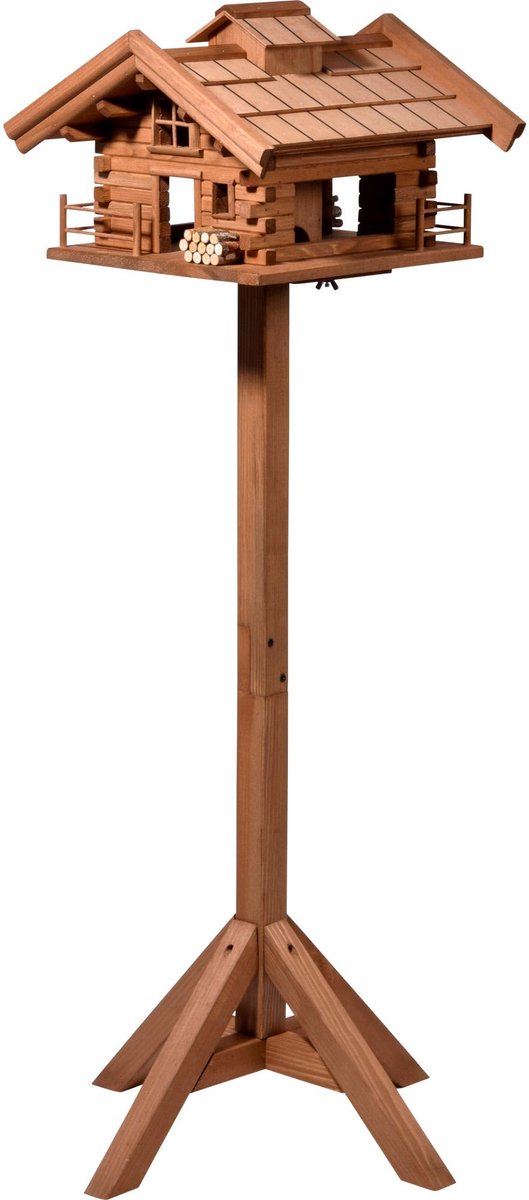 SnelShoppen - Vogelvoederhuis Tirol - Design Vogelhuisje Hut - Massief Hout Vogelvilla Inclusief Standaard - Grote Voederdispenser 37 x 37 x 117 cm -