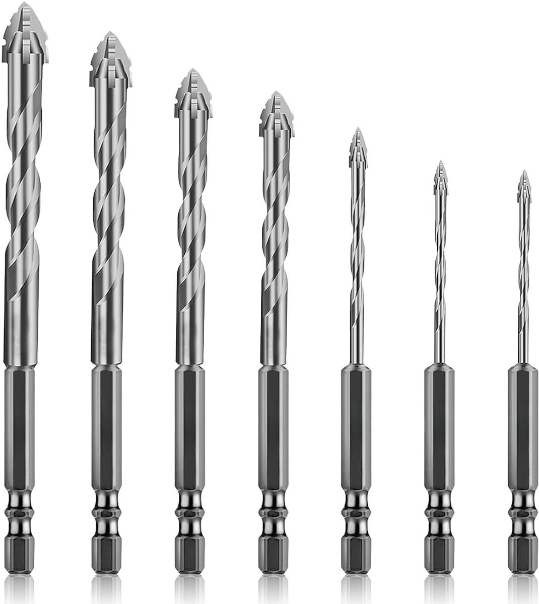 Boormachine voor Tegels, 7 Delen, Voor Harde Materialen zoals Glas en Porselein, Diameter 3-12 mm, Tungsten Carbide, Geschikt voor Baksteen, Hout en Cement