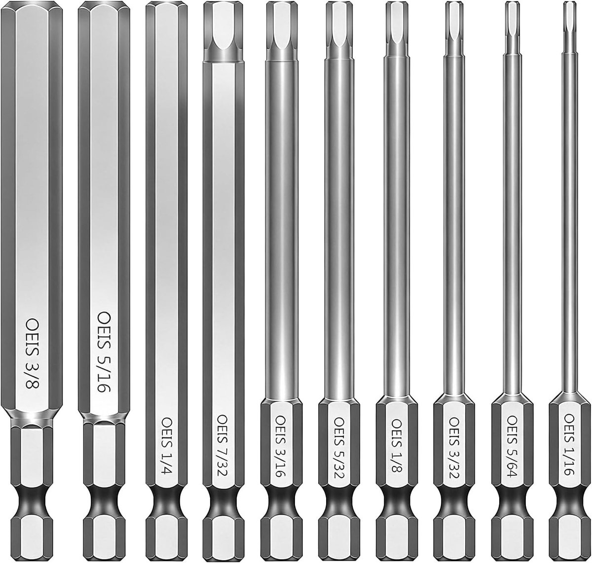 11 stuks Torx schroevendraaierbits, 100 mm lange bitset voor zeskantschroevendraaiers, S2 staal met magnetische grip voor elektrisch en handmatig gebruik