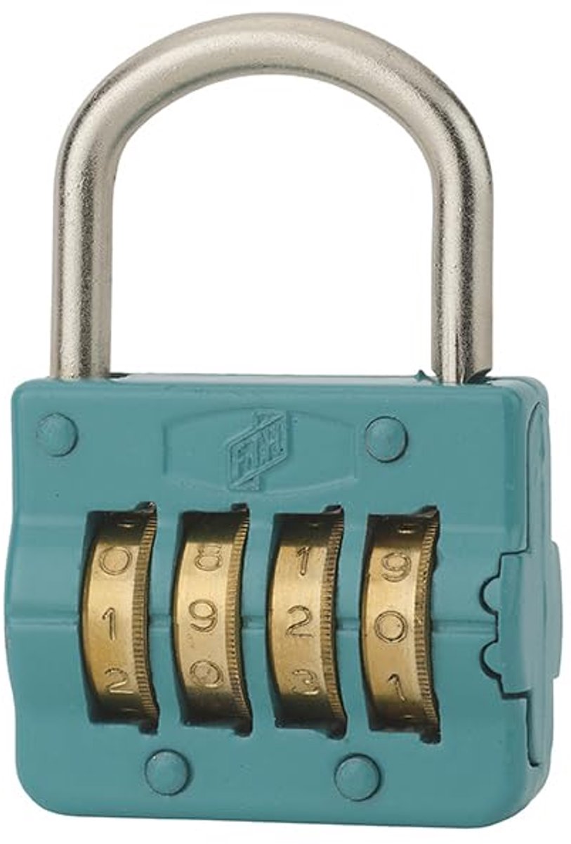 SnelShoppen - FTH M54 Cijferslot, 4-Cijferig Combinatieslot met 10.000 Mogelijke Combinaties, Turquoise Blauw RAL 5018, 43 mm Basis, Ideaal voor Sport