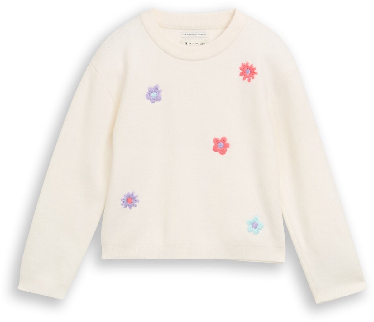 Tom Tailor - Gebreide trui met bloemenborduursel - Maat 92/98 - Gardenia White