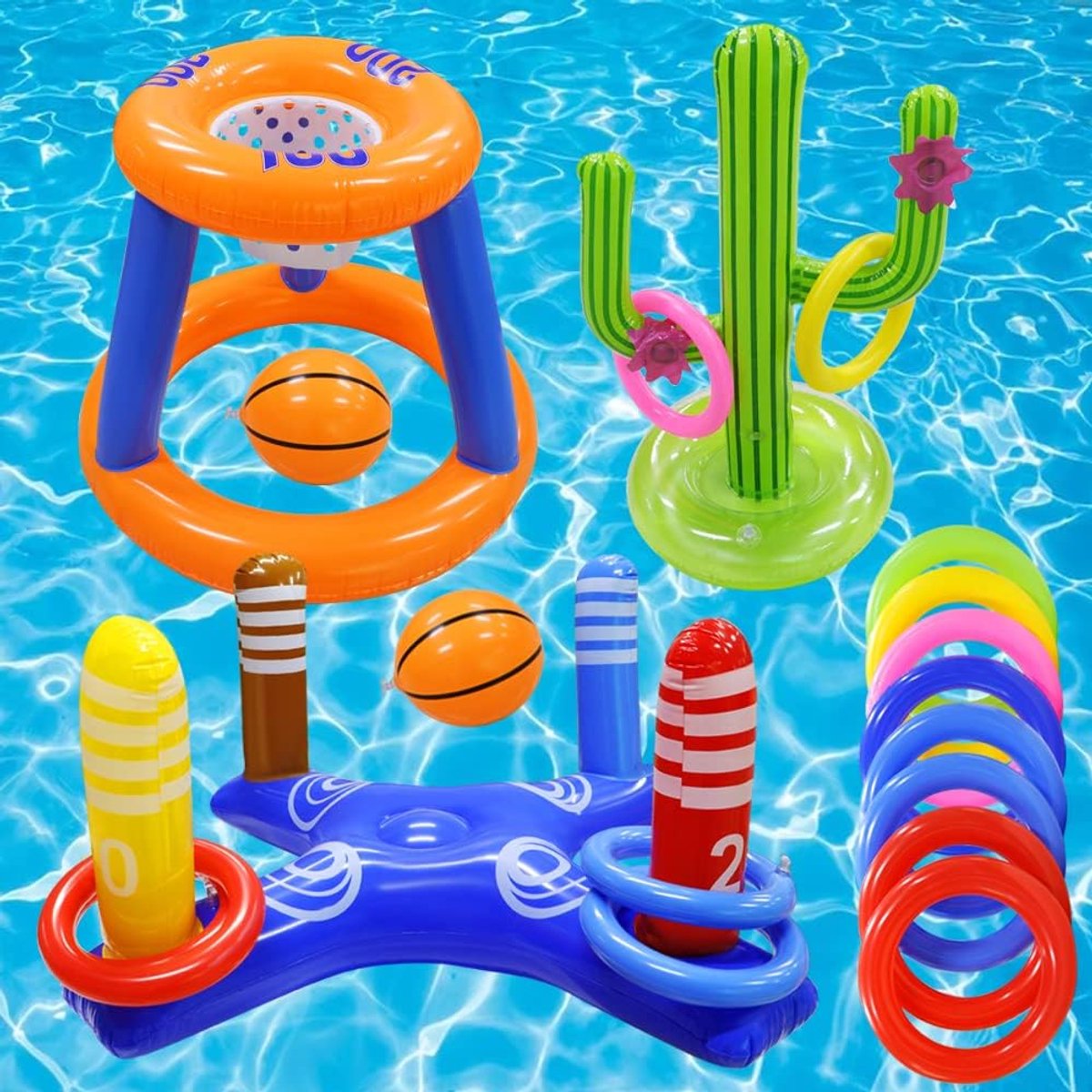 Waterbal, 4 stuks waterballen en lenteschijf, zachte waterbal, sneldrogend, met schijf, grip, rebound, zomer, zwemspeelgoed voor strand, zwembad, rivier, meer bal