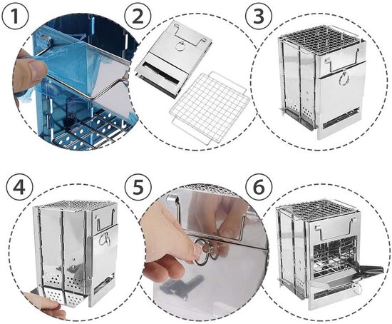 Opvouwbare BBQ-grill - Mini BBQ-grill - BBQ-rek - RVS - Houtskoolkampvuurkachel - Geschikt voor kamperen - Picknick - Zilver - 14*14*21 cm - Opgevouwen: 23*17,5*5,5 cm — afbeelding 4