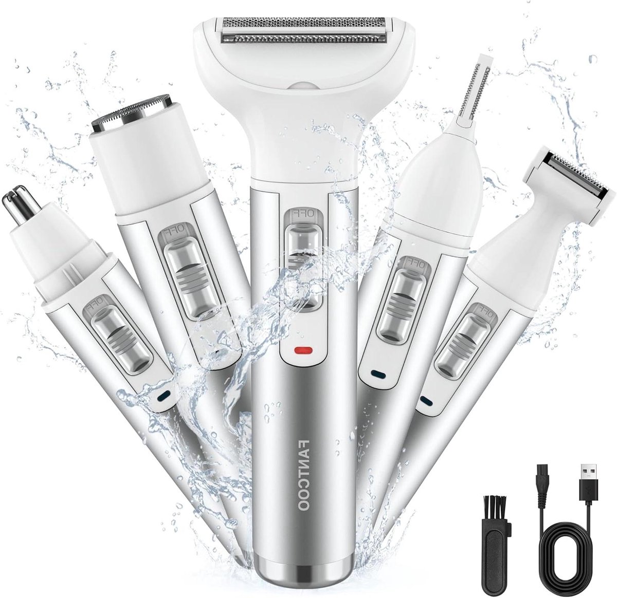 Elektrische Lady Shaver - Gezichts trimmer - Haren Verwijderen - 5-in-1 Set - 60 Min Draadloos - Wit