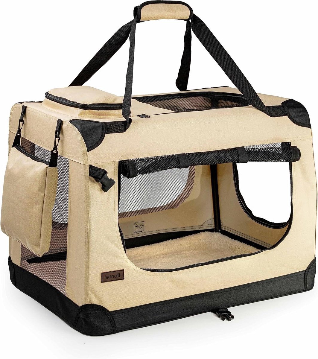 Dieren Transportbox - Reismand Huisdier - Veilig Vervoer - Opvouwbaar Lichtgewicht - 60x42x44 cm - Beige