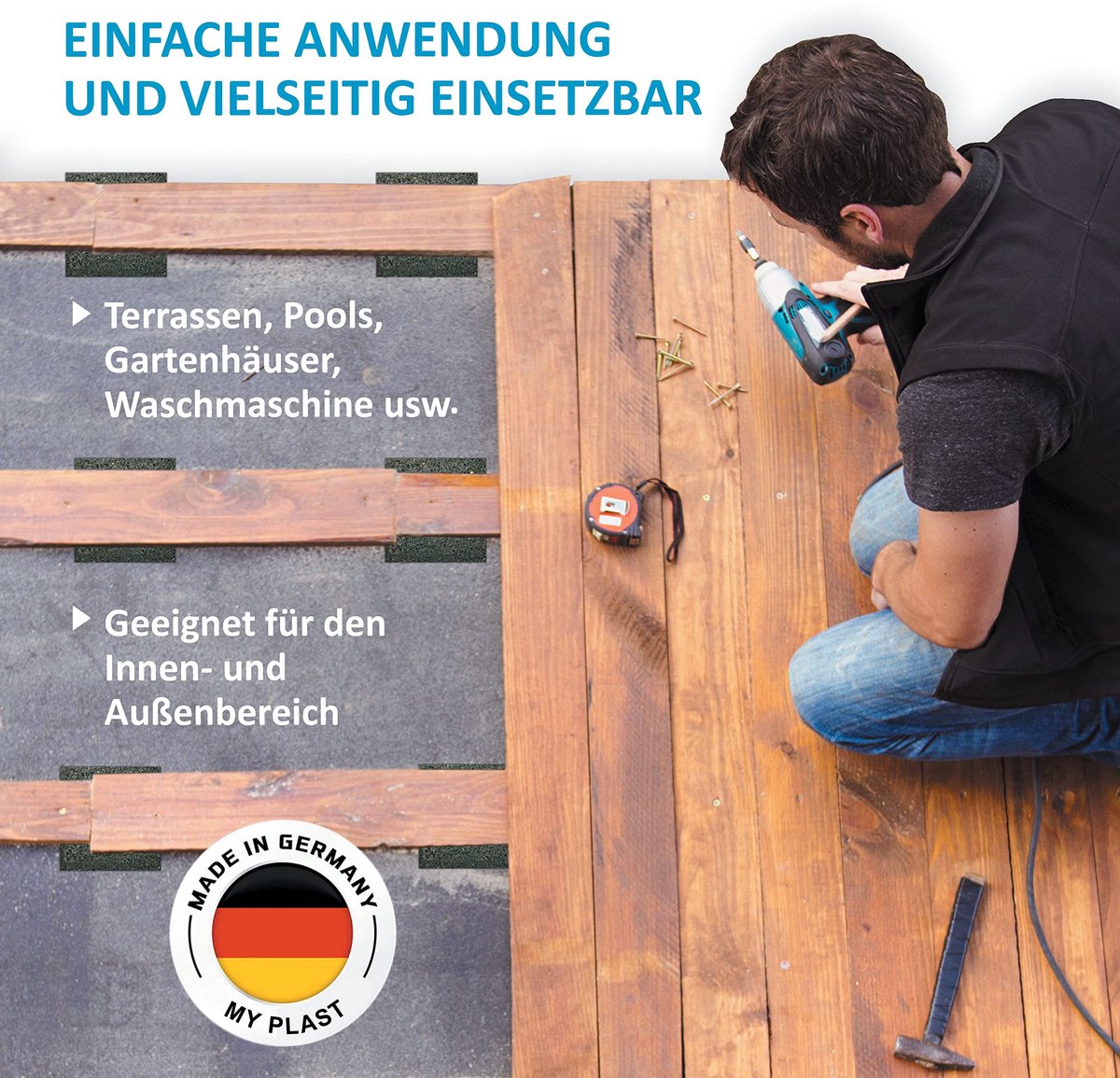 SnelShoppen - Rubber Terras Pads 90x90x3 mm - 25 Stuks Antislip Onderleggers voor Houten & Composiet Vlonders - Waterdichte Beschermmatten voor Tuin e