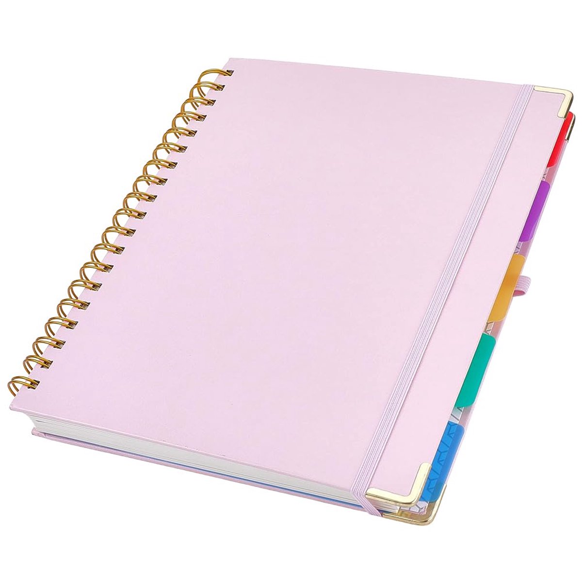 SnelShoppen - Hardcover Spiraal Notitieboek Dagboek met Verwijderbare Tabbladen en Tussenschotten - 300 Pagina's - 20,5 x 25 cm - Roze Gelijnd Notitie