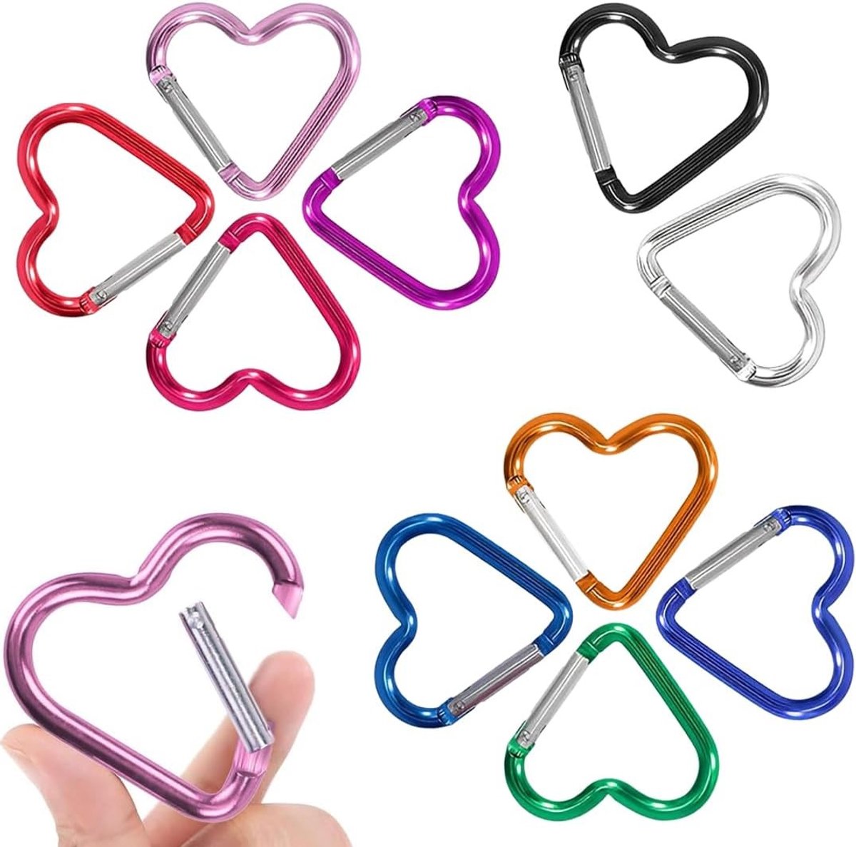 Set van 10 Duurzame Hart Carabiner Haken van Aluminium Legering voor Kamperen, Vissen, Wandelen en Sleutelhangers - Ideaal voor Buitenactiviteiten en Accessoires