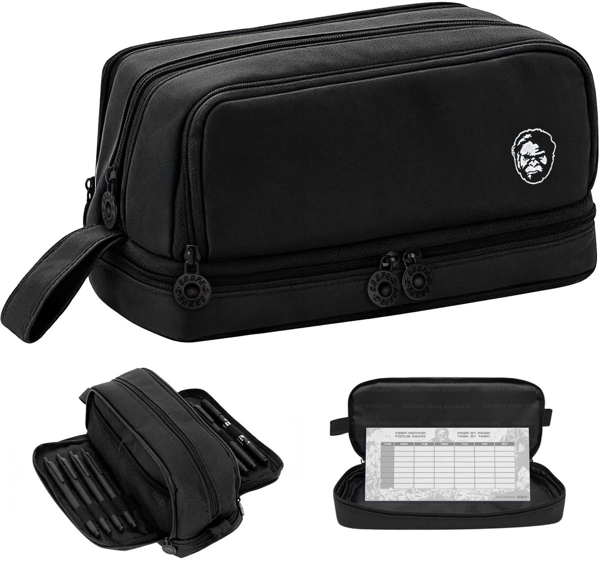 SnelShoppen - ENAPE Pennenetui voor jongens en meisjes, groot etui voor volwassenen, 4 vakken, zwart, schooletui, stijlvol en praktisch, 2 stuks
