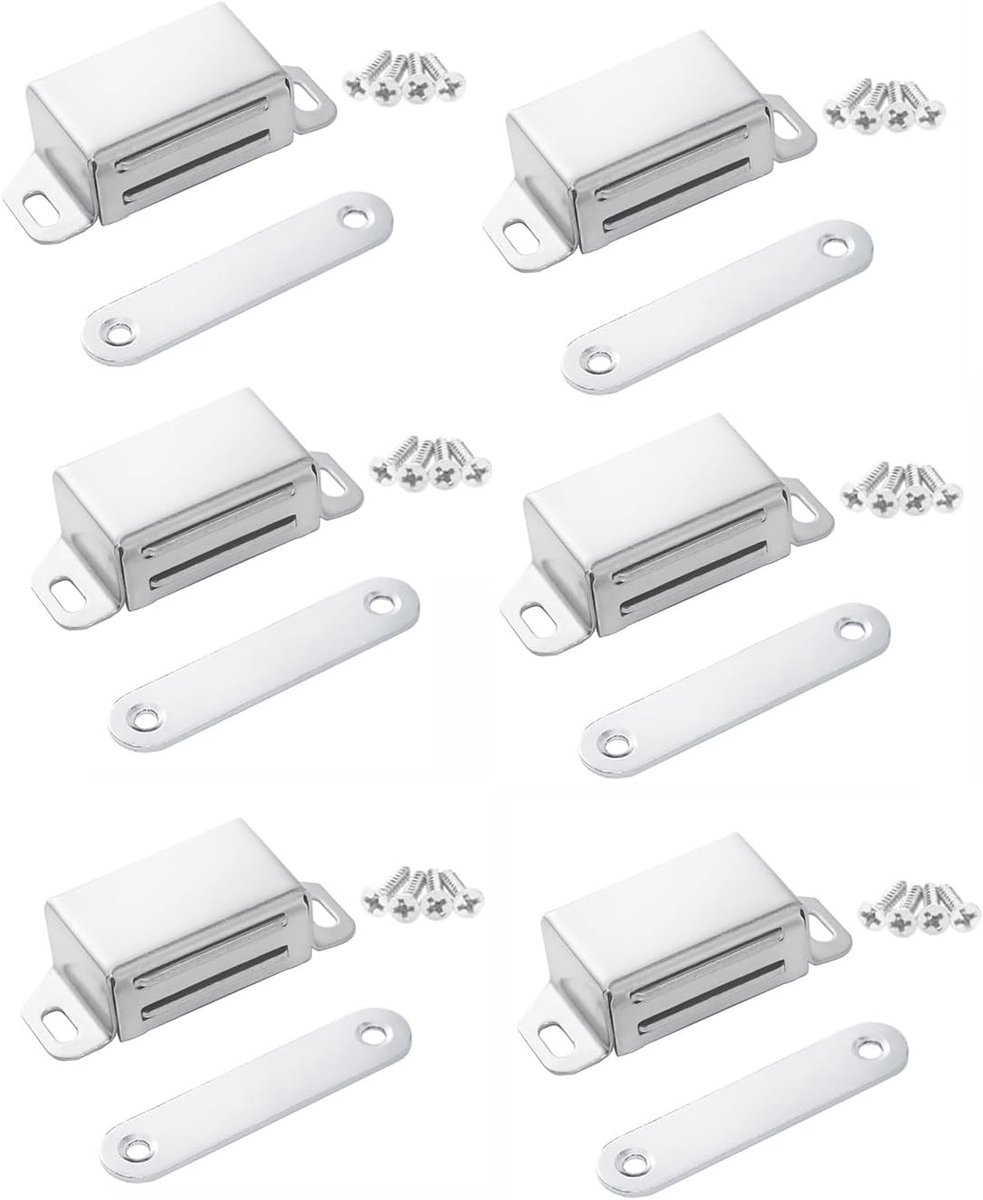 Magnetische sluitingen voor deuren en kasten, roestvrijstalen drukdeursluiters, set van 6 stuks
