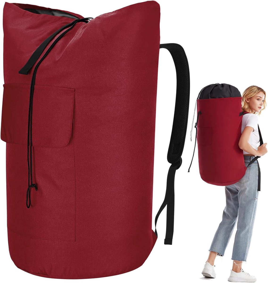 SnelShoppen - Waszak XXL 115L Reistas met 2 Gevoerde Schouderbanden Vouwbare Opbergtas Kledingzak Duffle Rugzak (Rood)