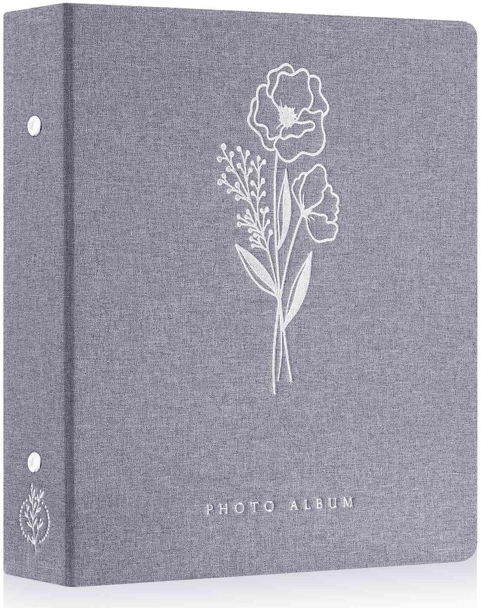 Fotoboek voor 400 Foto's, Insteekhoezen, Linnen Kaft, Geschikt voor 10 x 15 cm Portretfoto's, Grijs