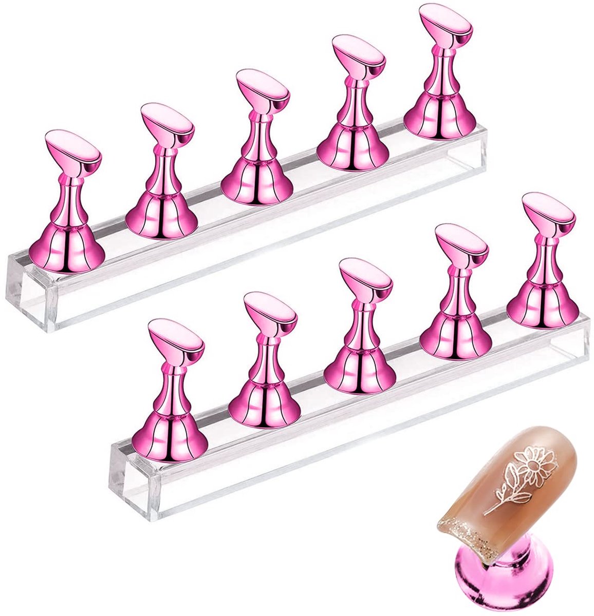 longziming -Magnetische Nageltip Houder Set – Oefenhouder voor Nail Art – Acryl Nagel Display Standaard – Herbruikbare Nagelstandaard – Voor Nagelsalon Nageltraining en Thuisgebruik – 2 Stuks