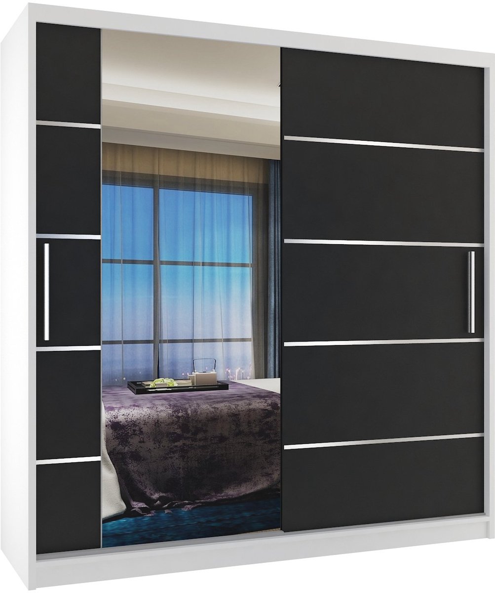 BELINI Verona MBP Schuifdeurkast 158 cm Wit/Zwart Mat - Kledingkast met Spiegel - Comfort Line Slaapkamerkast