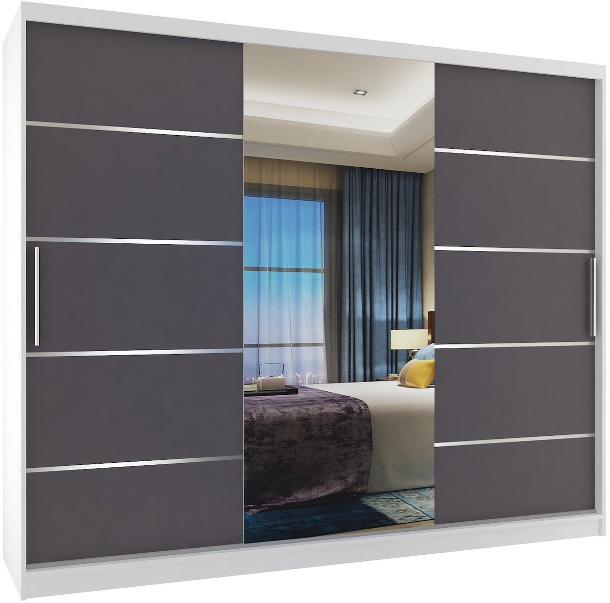 BELINI Verona MBP Schuifdeurkast 232 cm Wit/Grijs Mat - Kledingkast met Spiegel - Comfort Line Slaapkamerkast