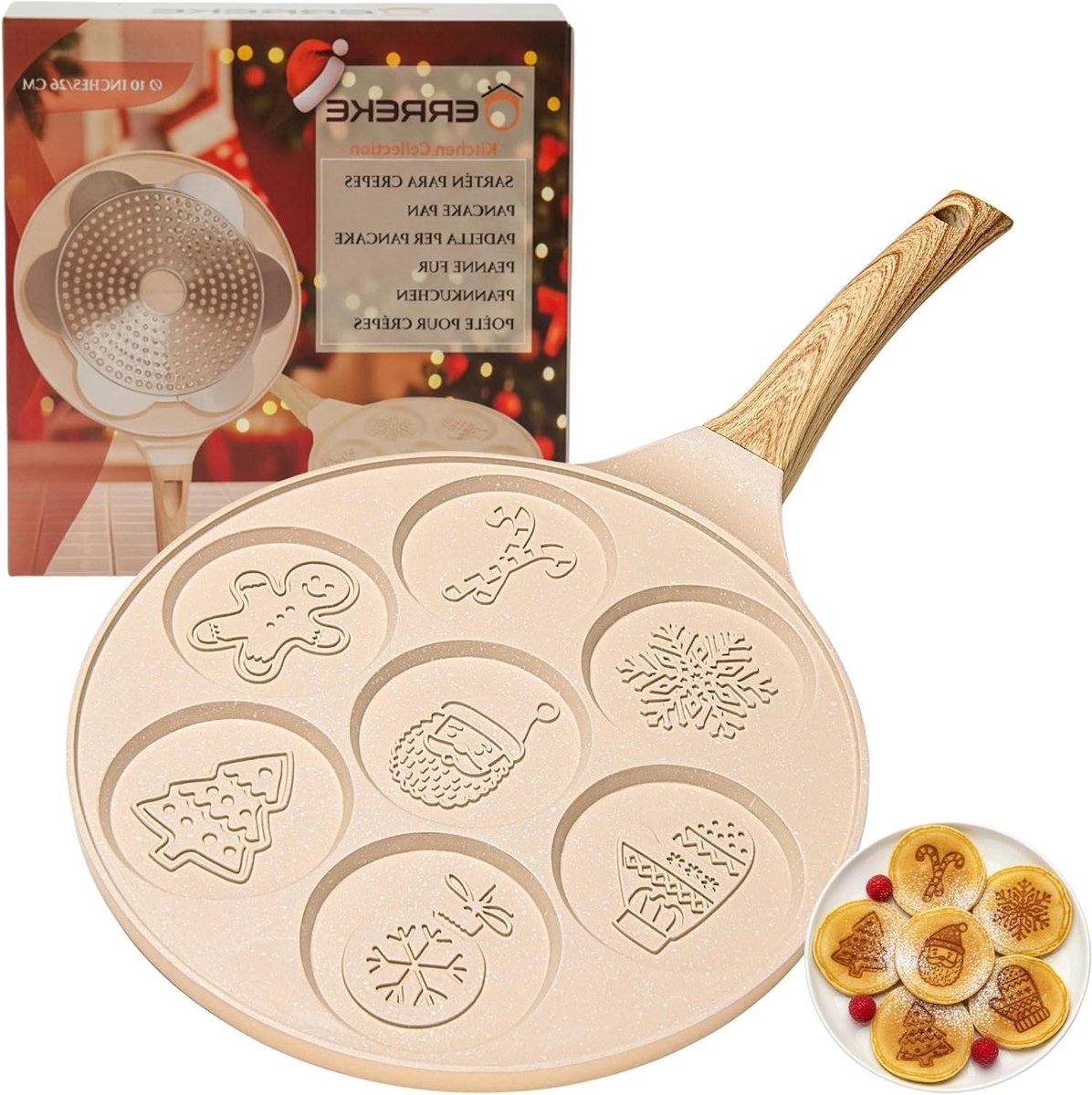 Pannenkoekenpan - Creatieve Koekenpan - Feestelijke Ontbijten - 7 Vormen Tegelijk - 26 cm - Beige