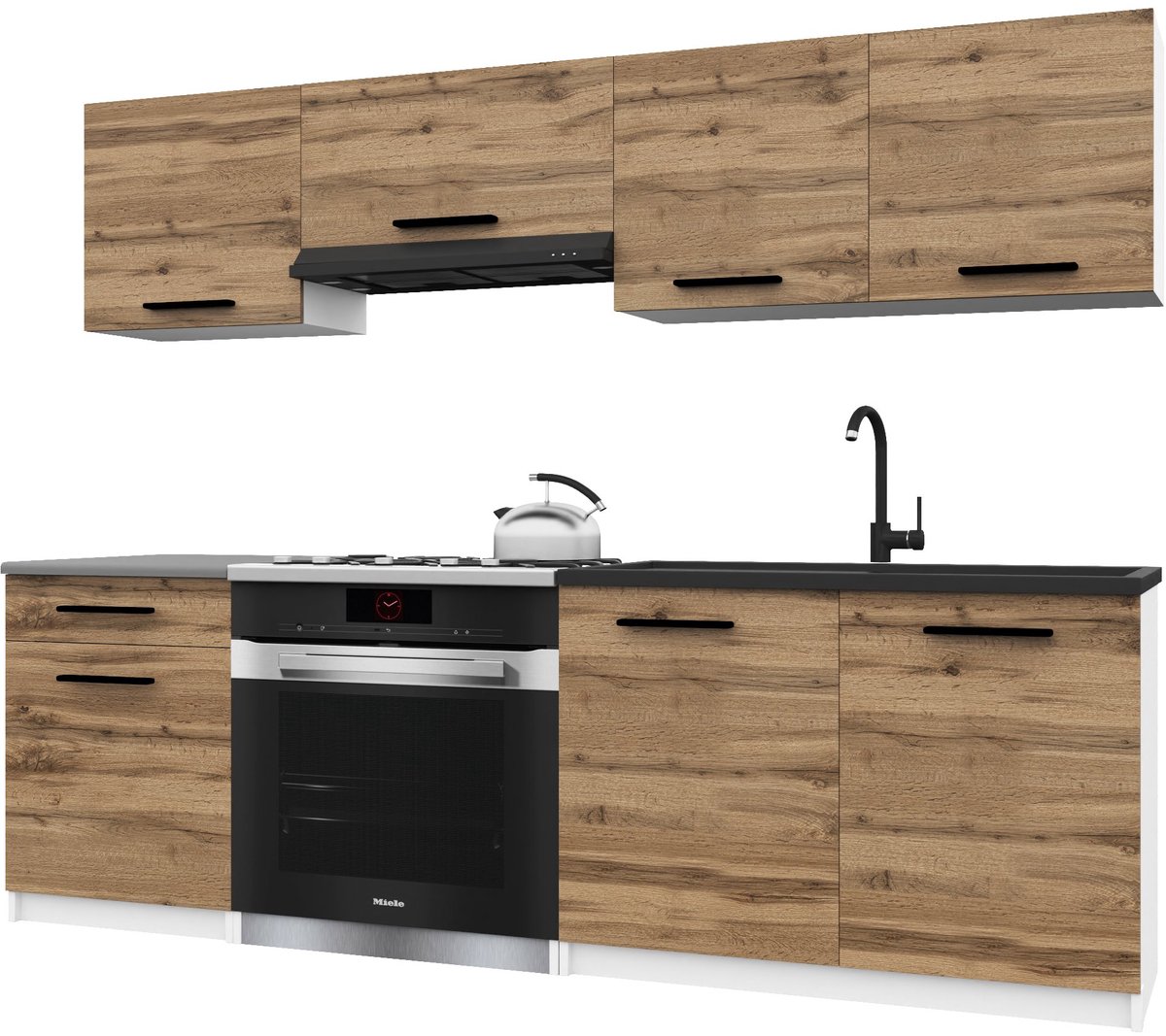 BELINI Keukenblok ITALIA 1 - Keukenmeubel Set 180 cm Goudbruin met Werkbladen - Boven- en Onderkasten