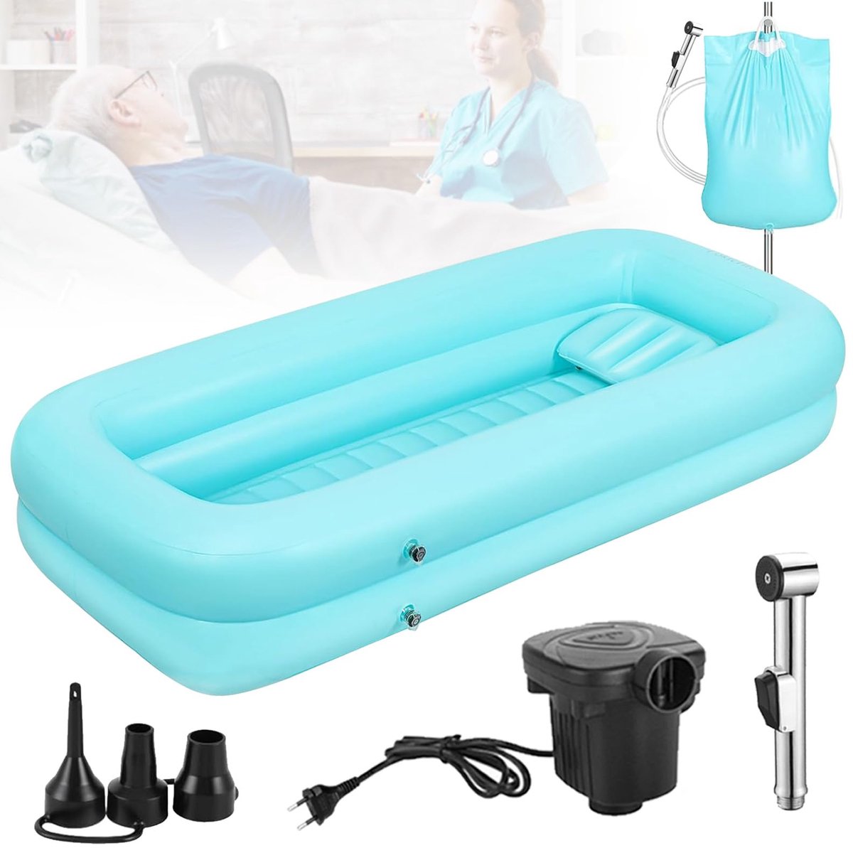 SnelShoppen - Opblaasbare Badkuip PVC Vrijstaand Blauw Modern voor Feest, Camping, Tuin, Kinderen, Relaxen, Buiten en Binnengebruik