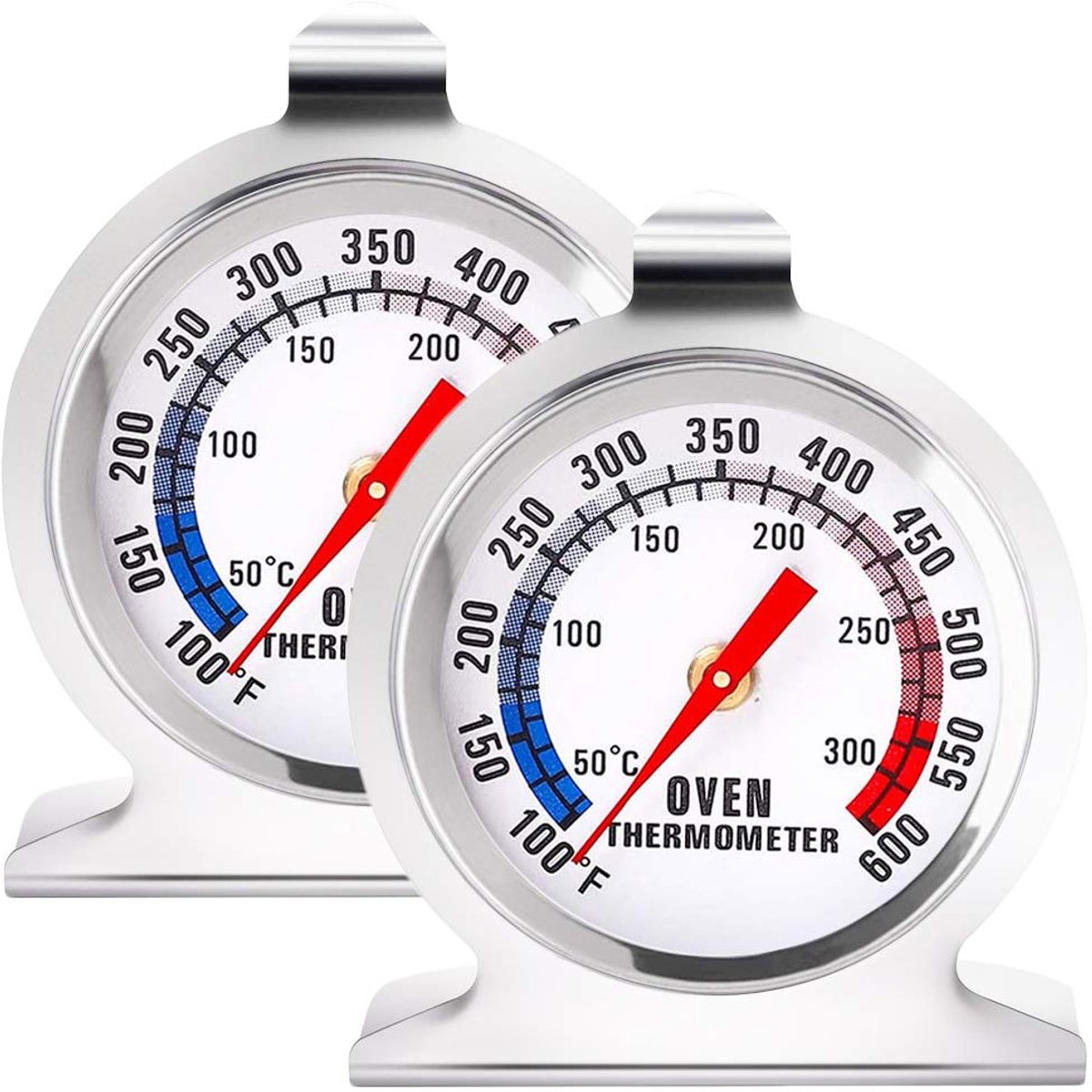 Keukenaccessoires Oventhermometer - 2x Grote Analoog Display - Dubbelschaal 50-300°C - Haak & Staand Design - RVS Constructie