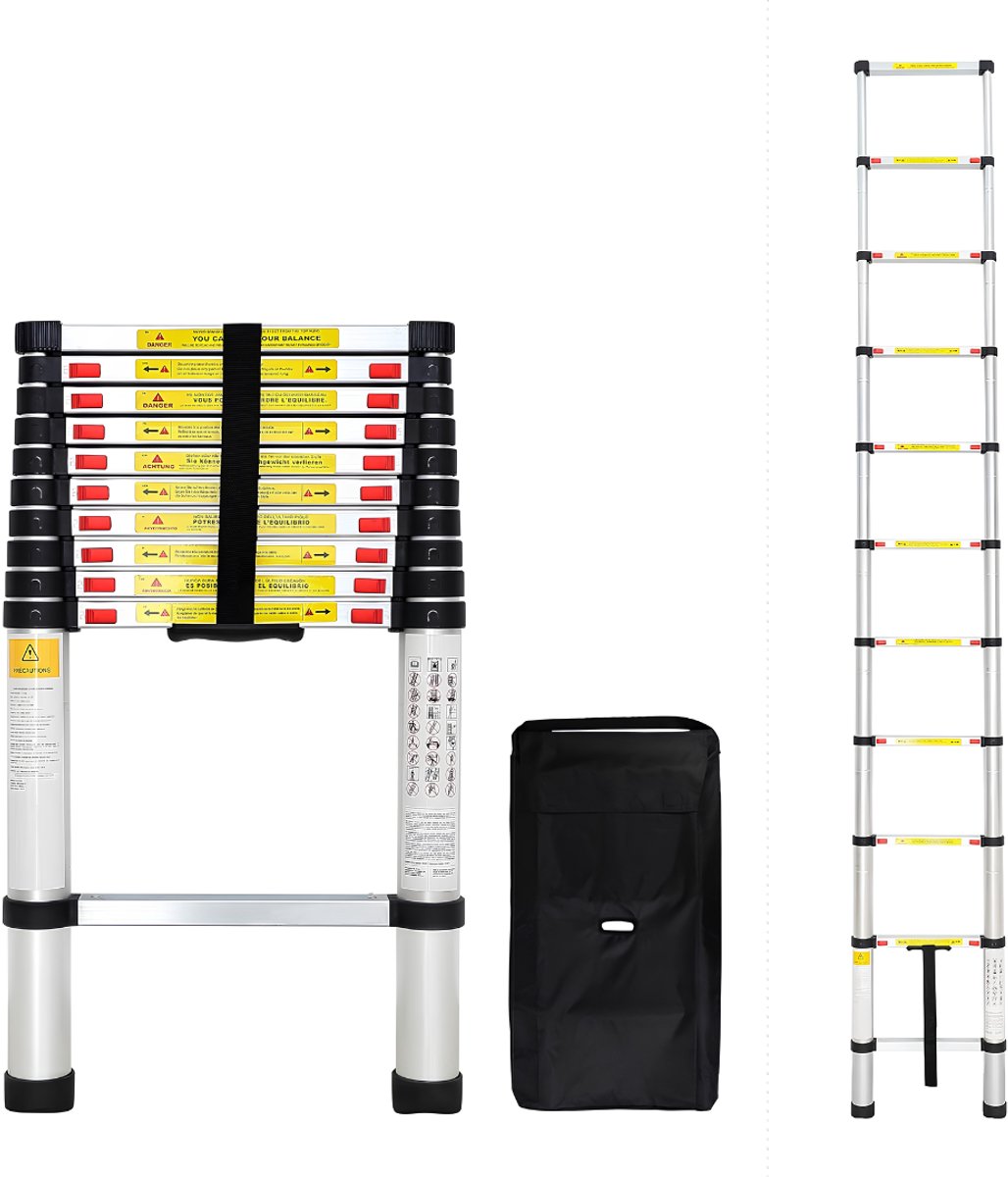 SP® Telescoopladder - 150kg Laadvermogen - Opvouwbare Ladder voor Zolders - Lichtgewicht Uitschuifladder - Zilver/Zwart- 8cm x 46cm x 320cm