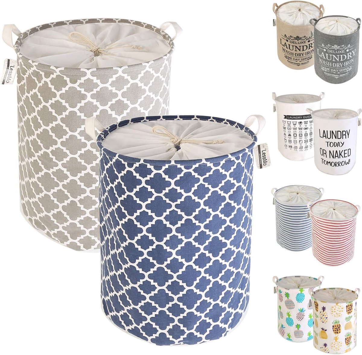 LessMo 2PCS 17.7" Laundry Hamper with Drawstring, Foldable Pop Up Storage/Laundry Basket, Waterproof, Round - ShopVlot