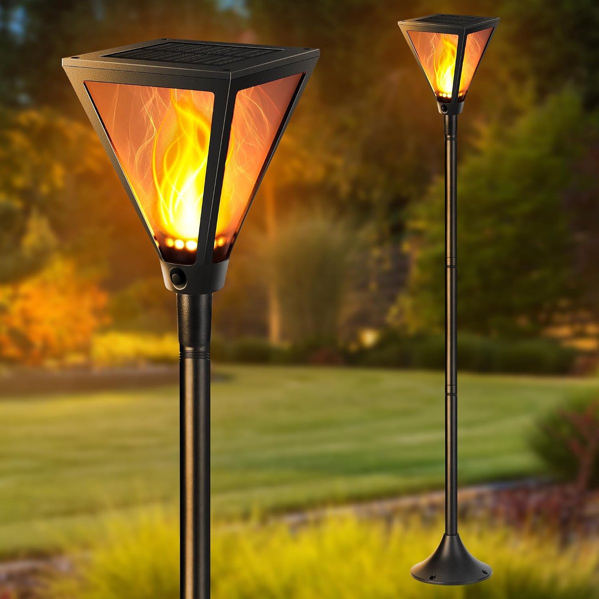 SnelShoppen - Zonnelampen voor Buiten, 2 Stuks Tuinfakkels met Realistisch Vlameffect, Lange Stang, IP65 Waterdicht, Zonne-energie, Tuin, Gazon, Oprit