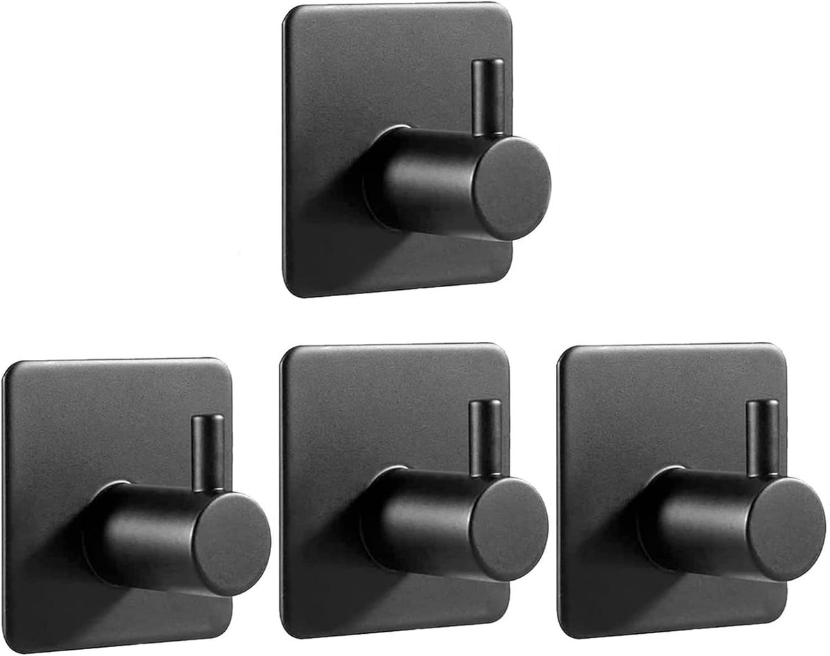 SnelShoppen - Zelfklevende Handdoekhaken 4 Stuks - Roestvrij Staal - Geen Boren - Voor Badkamer, Toilet, Keuken en Kantoor - Ideaal voor Thuisgebruik