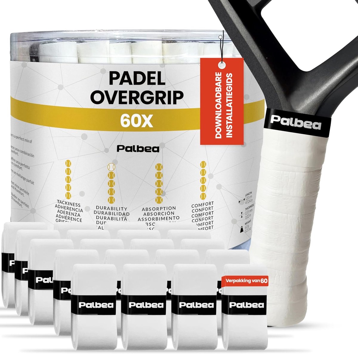 SnelShoppen - Extra Stroeve Witte Padel OverGrip Set van 60 - Hoge Zweet Absorptie, Antislip Grip Tape voor Padel Tennis Racket - Zacht Oppervlak, Ide