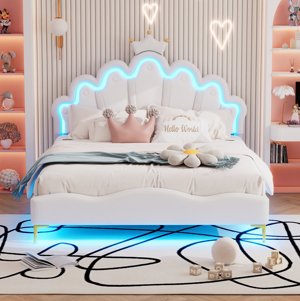 COVREO Bedframe 140x200 cm - wit, LED verlichting, zonder matras