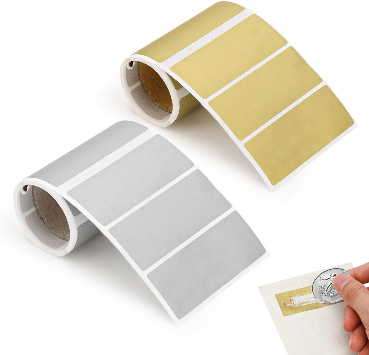 200 Stuks Kraskaarten Stickers, Groot 2.6 x 1in/6.5 x 2.5cm, Rechthoekige Labels in Goud en Zilver voor Feestjes en Cadeaus