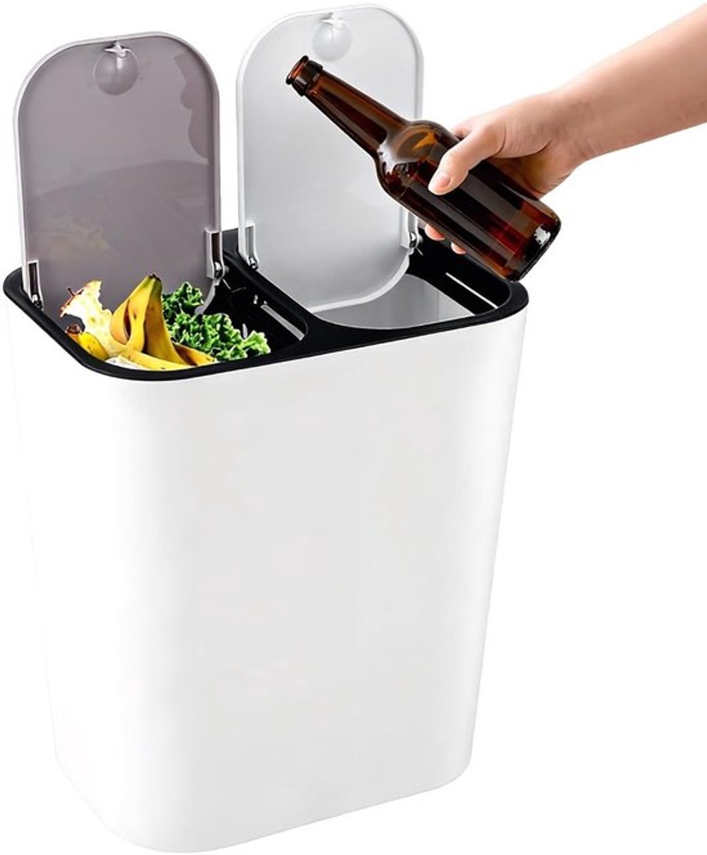 Dubbele Recycling- en Afvalbak met Deksel voor Keuken - 15 Liter, Duurzaam en Praktisch