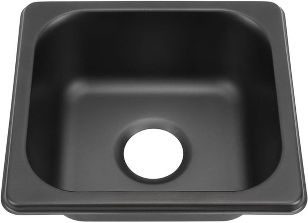 Grote Zwarte Enkele Spoelbak met Efficiënte Afvoer en Ingebouwde Installatie voor Camper, 176x162x65mm, Roestvrijstalen Constructie, Ideaal voor Keuken en Badkamer