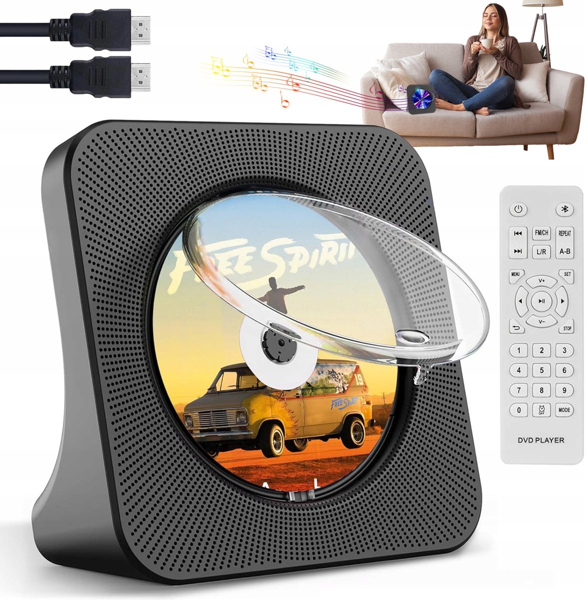 Multifunctionele DVD/CD Speler - Desktop DVD Speler - 6-In-1 - Bluetooth 5.0 - FM Radio - USB - HDMI - 75° Kantelbaar - Voor Slaapkamer en Woonkamer - Cadeau
