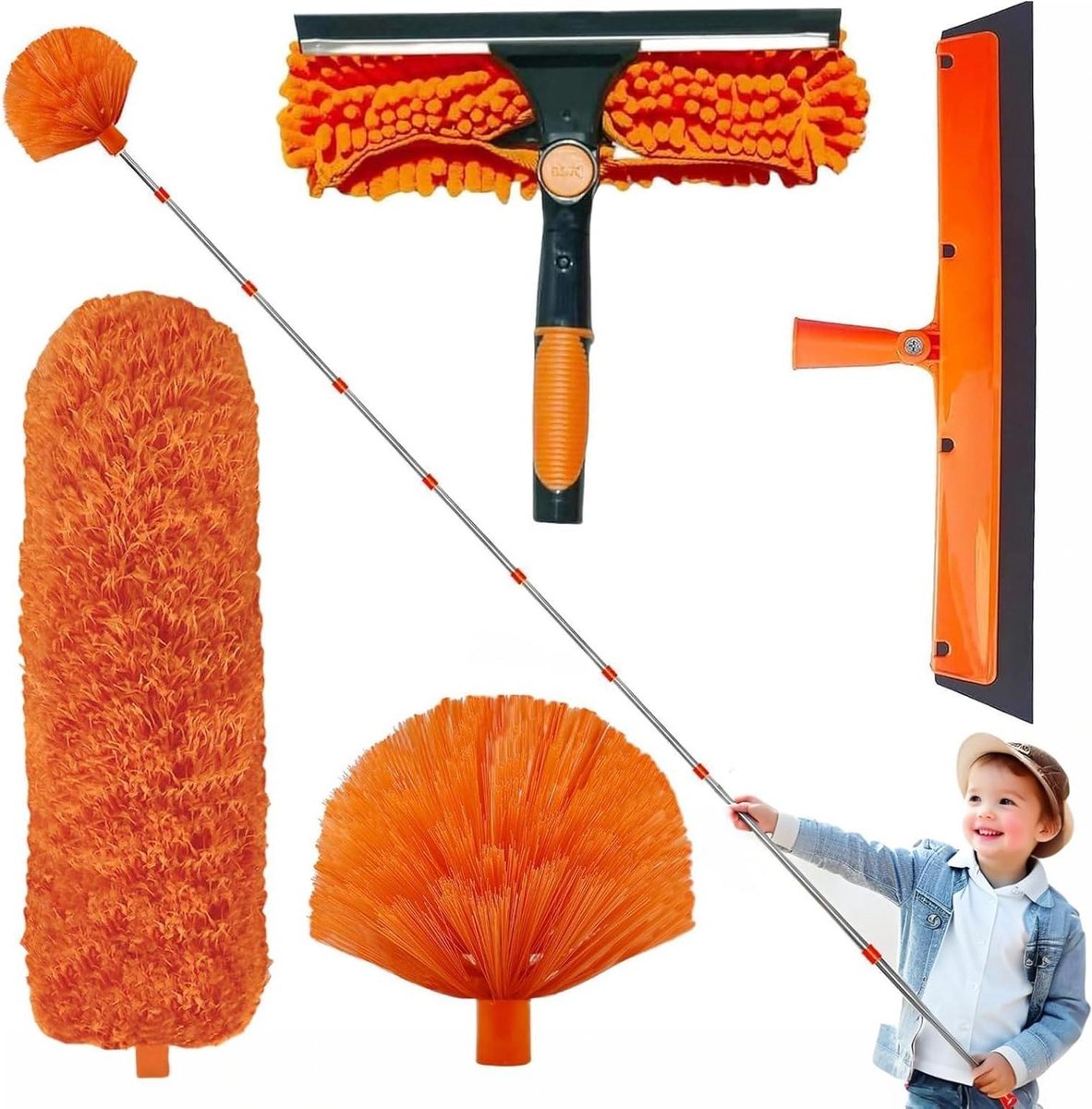 Telescopische Plumeau - Verstelbare Stoffer - Hoge Oppervlakken Reinigen - Reikt tot 6 Meter - 49 Meter Uitschuifbaar - Oranje