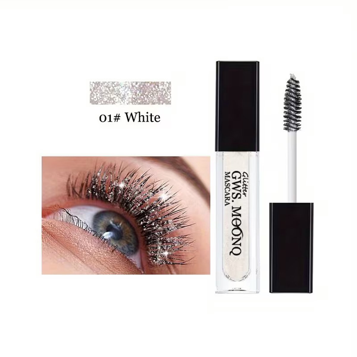 Witte Glitter Mascara – Glitter Wimpers Mascara met Sprankelende Finish – Langhoudende Festival & Party Make-up