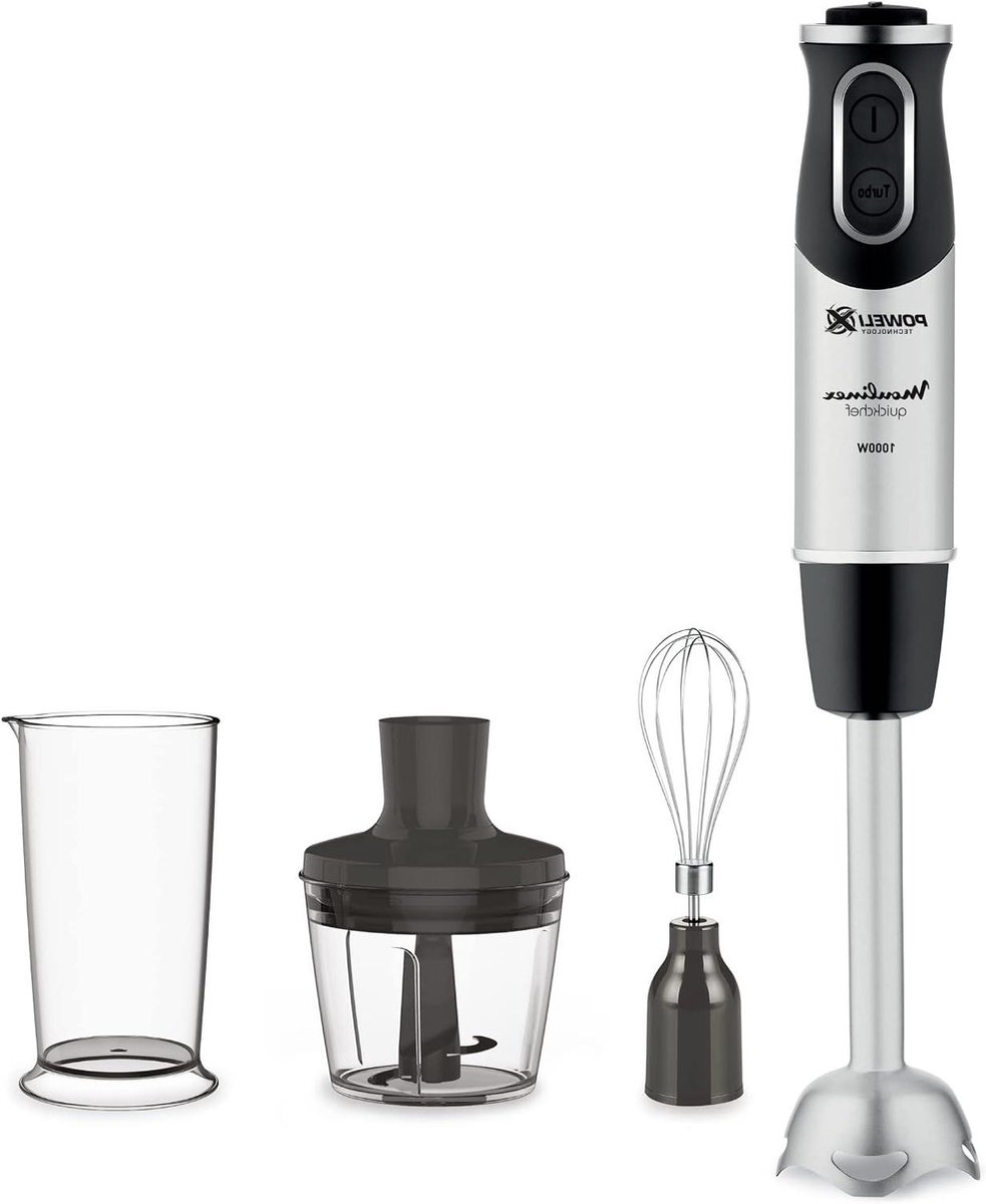 Staafmixer Set - 3-In-1 Staafmixer – 1000 W – Powelix-Technologie, 10 Snelheden, 3 Opzetstukken – 800 Ml-Beker – 500 Ml-Hakblok En Garde – Roestvrijstalen Messen
