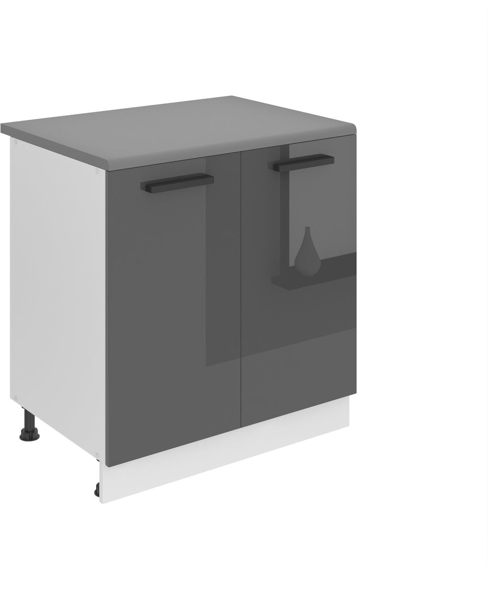BELINI Keukenonderkast SD 80 cm met 2 Deuren met Werkblad - Zilver Hoogglans