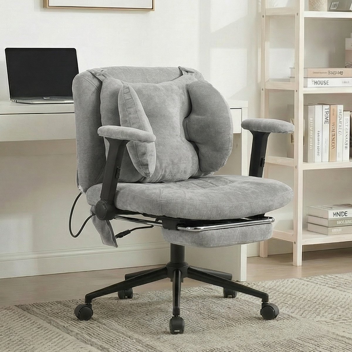 TEKROA® Ergonomische Bureaustoel met Voetsteun en Armleuningen - In Hoogte Verstelbaar - Draaistoel / Gamestoel voor Thuiswerken -Draagvermogen 150 kg