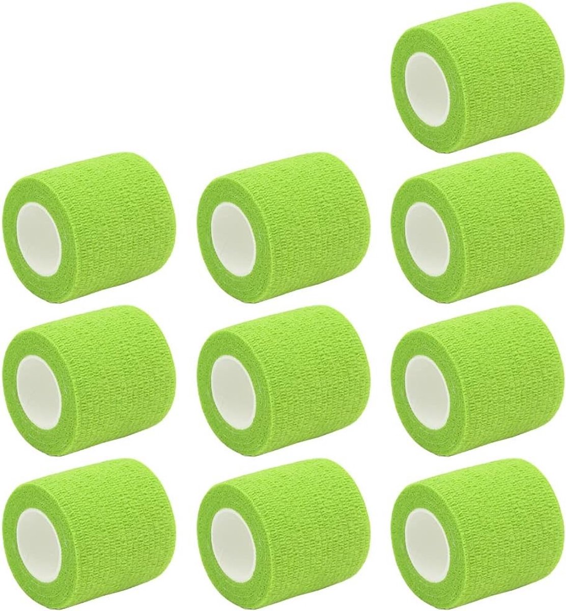 10 Rollen Zelfklevende Cohesieve Wikkels - Elastische Eerste Hulp Tape in Grasgroen voor Pols en Enkel - 5cm x 4.7m, Ideaal voor Sport en Blessures
