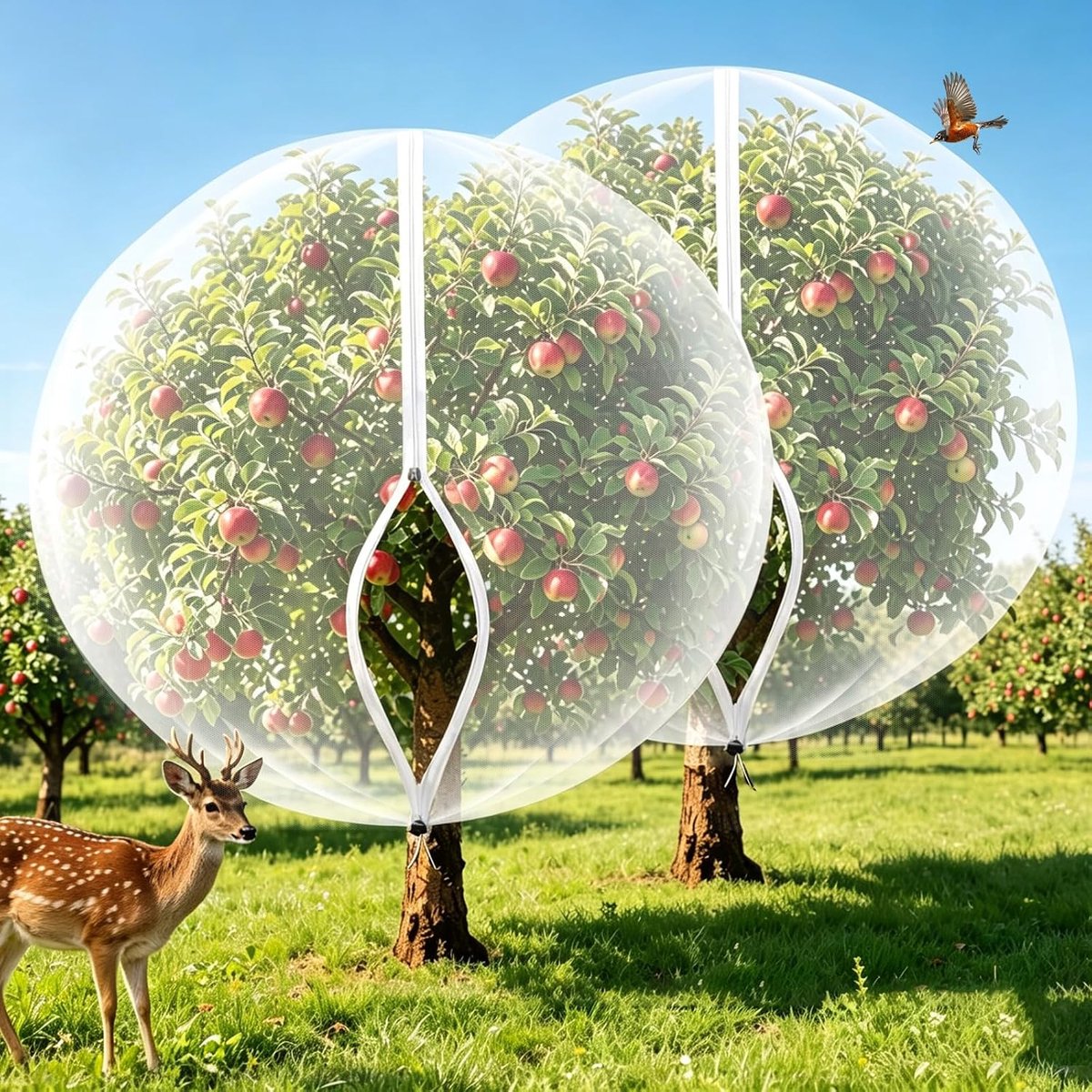 SnelShoppen - Plantenbeschermingsnet 1,2 x 1,5 m - 2 Stuks Insectenwerend Net met Trekkoord en Ritssluiting, Vogelbeschermingsnet voor Tuin, Fijnmazig