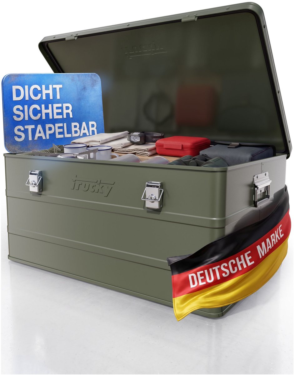 Aluminium kist met deksel – Selectie: Groen – Aluminium krat, transportkist, metalen kist, opbergbak – Afsluitbaar metalen krat – Trucky