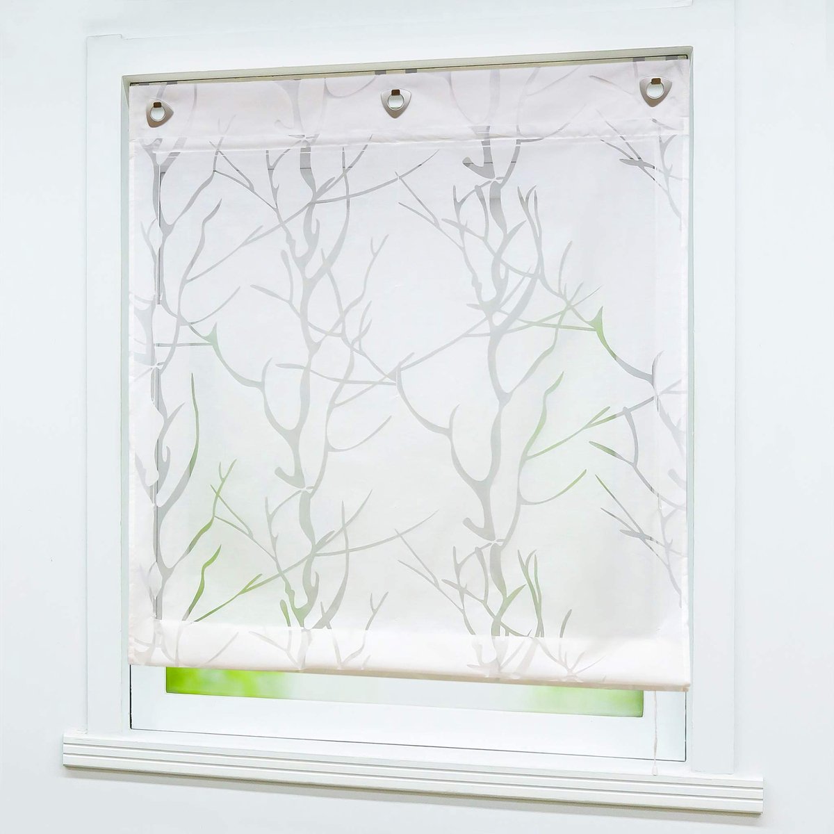 SnelShoppen - Vouwgordijn zonder boren - Wit Voile Ogen Gordijn met Haken - 140x80 cm - Ideaal voor Keuken, Woonkamer, Kinderen, en Tuin