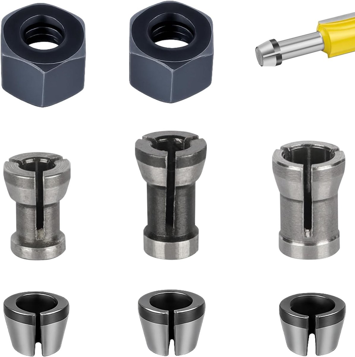 Complete Set van 8 Collet Houder voor Freesmachines - 6mm en 8mm Collets met Moeren voor Precisiewerk