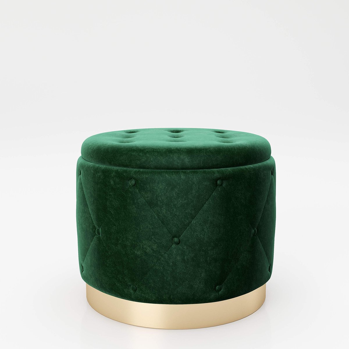 SnelShoppen - Retro Zitzak met Opbergruimte, Donkergroen Fluweel, Gouden Metalen Voet, Comfortabele Kruk voor Woonkamer, Eetkamer, 50x40x50 cm