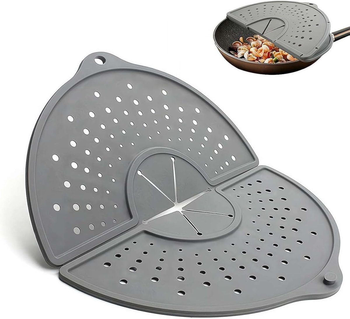 Anti Spatdeksel Met Stoomgaten - Ø 32 cm - Opvouwbare Siliconen Spatbescherming - Overkookdeksel - Siliconen Deksels - Magnetron Spatdeksel - Anti Spatscherm Pan - Vaatwasserbestendig - Voor dagelijks koken - Grijs